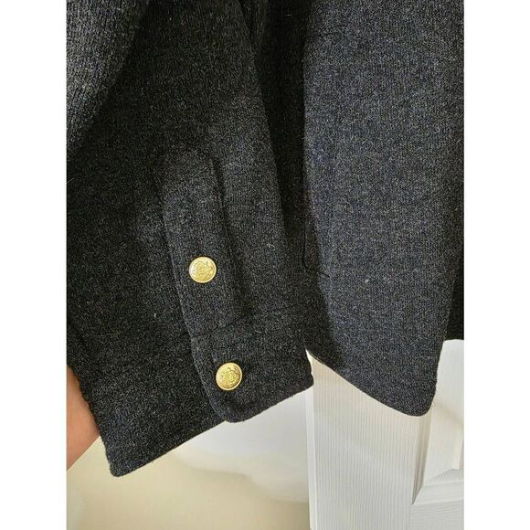 J. Crew Wool Blend Shirt Jacket Womens Large Charcoal Grey Gray Gold Buttons L - Picture 4 of 10